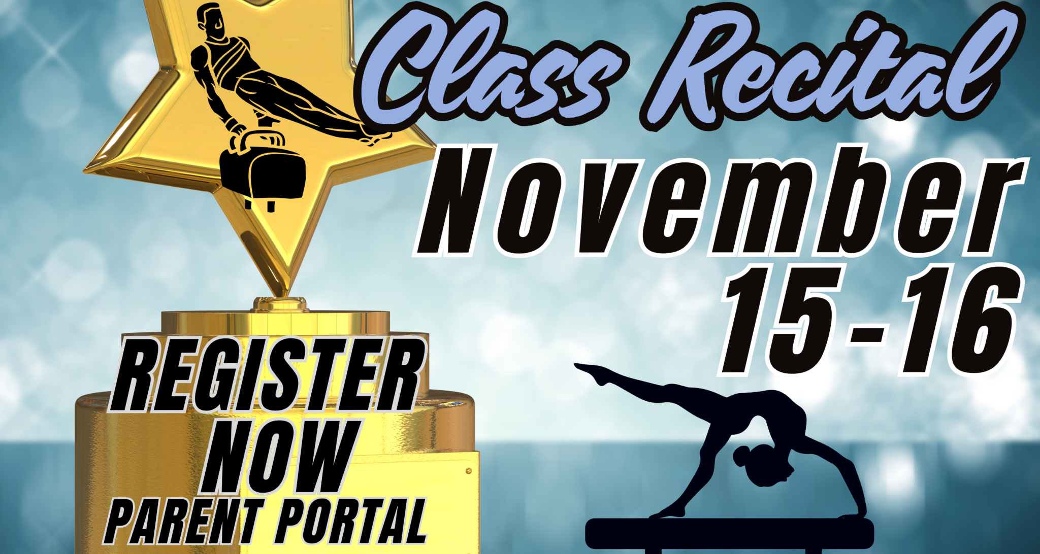 Beige and Black Elegant Gymnastic Logo (300 x 160 mm) Gymnastics Class recital November 15 & 15 2025